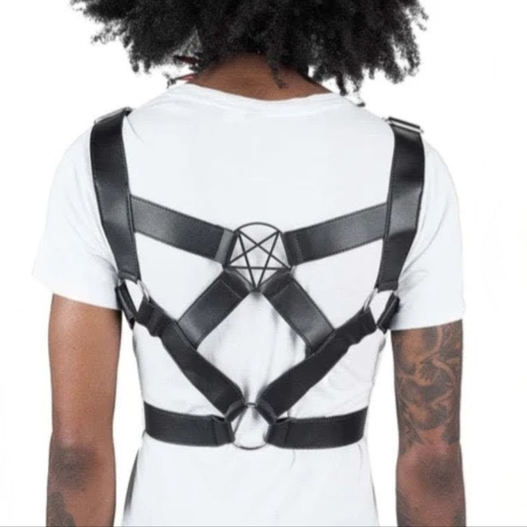 EUC Killstar L/XL Men's Age of Darkness Faux Leather Pentagram Buckle Harness - Picture 1 of 10